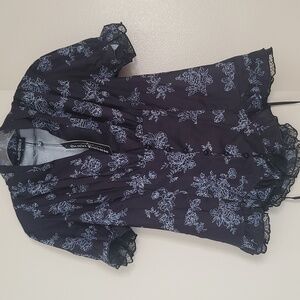 Scarlet Darkness Victorian Pleated Shirt Lace Up Blouse Goth Corset Floral